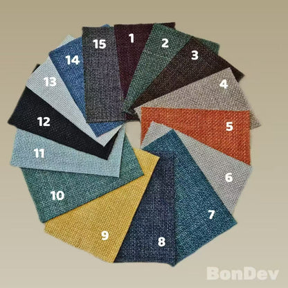 BonDev custom color palette featuring 15 durable claw-resistant fabric options for cat furniture. Each color can be freely combined to create personalized pet-friendly designs.
